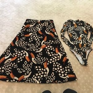 Black Tucano Velvet Midi Skirt In Black Multi